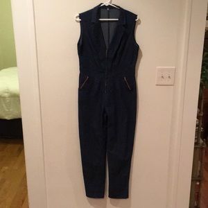 lightweight denim zip up pantsuit. Flattering